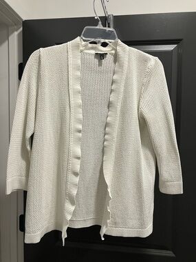 Talbots Off-White Open-Front Knit Cardigan